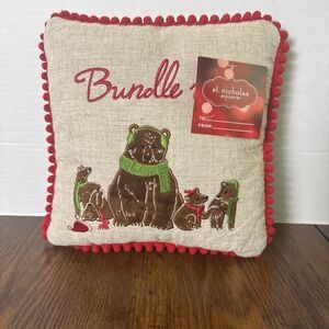 Bundle Up Bear Throw Pillow 9x9 St. Nicholas Square NWT Winter Brown Bears Theme